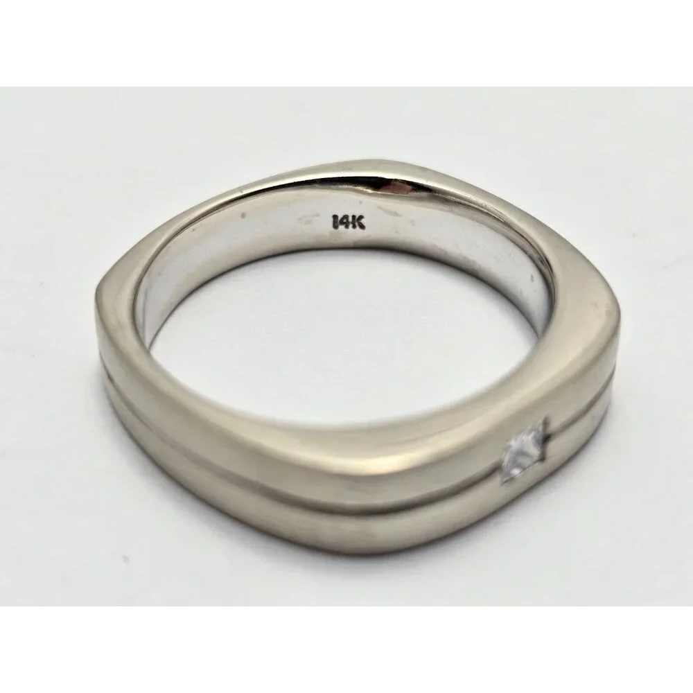 14K White Gold Matte Finish Comfort Diamond Square Wedding Band Ring Size 10.75